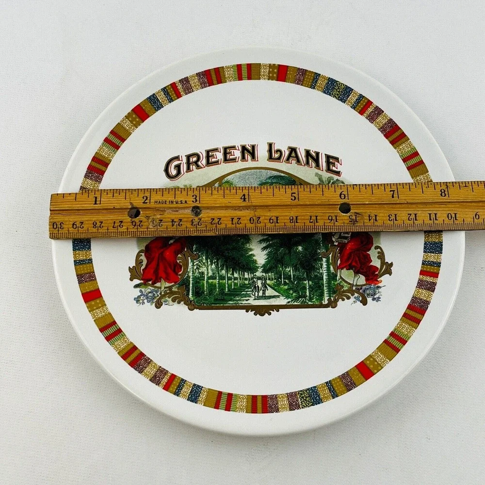 Pottery Barn Green Lane Fireside Club 2 Salad Plate‎ Lot Cigar Box Stripe Trim